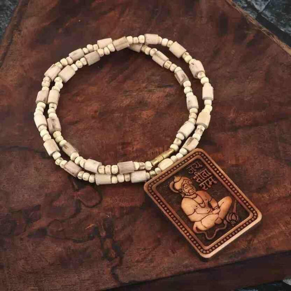 Tulsi Kanthi Mala With Hanuman Pendant for Men Wood Locket Set(Pack Of 1)